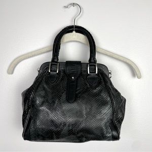 Cole Haan Black Oversized Clutch Snakeskin Top Handle Handbag‎